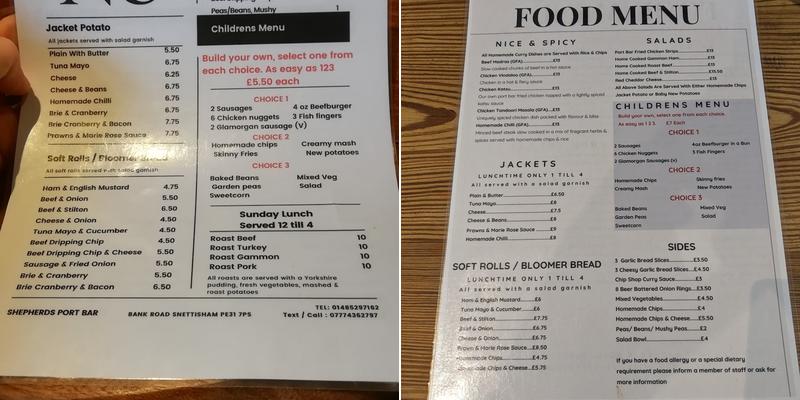 Shepherd's Port Bar Menu