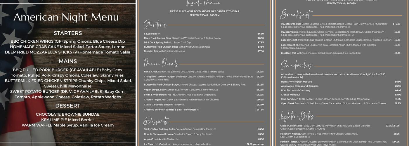 The Pavilion Menu