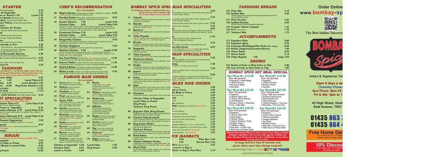 Bombay Spice Menu