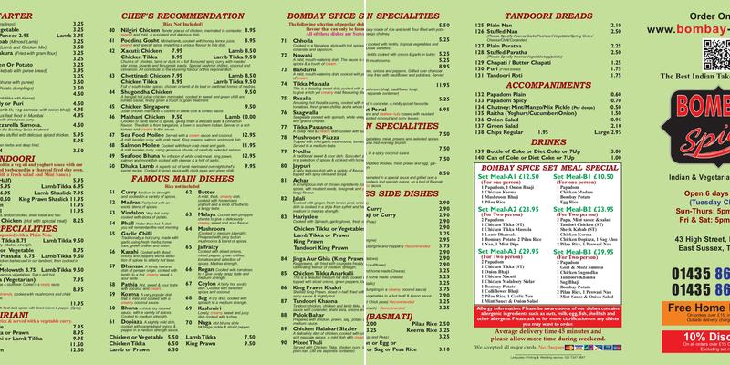 Bombay Spice Menu