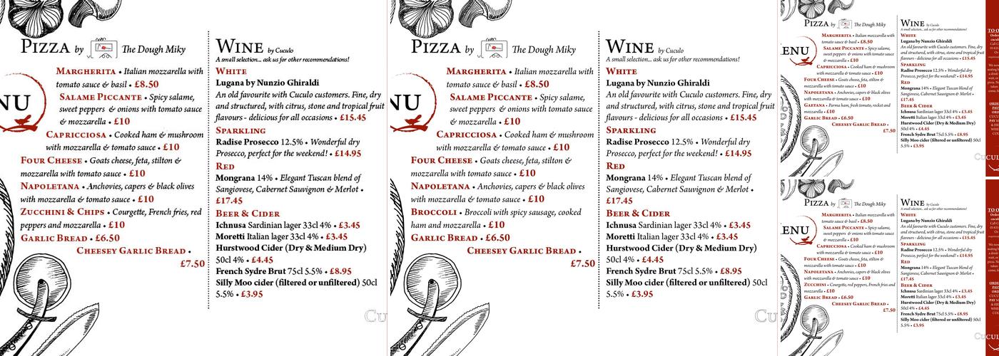 Cuculo Cheese & Wine Menu