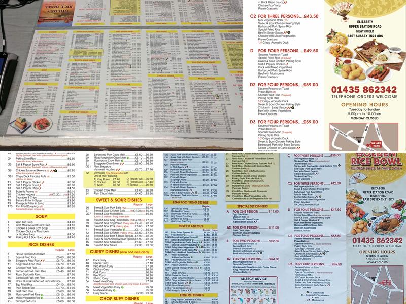 Golden Rice Bowl Menu