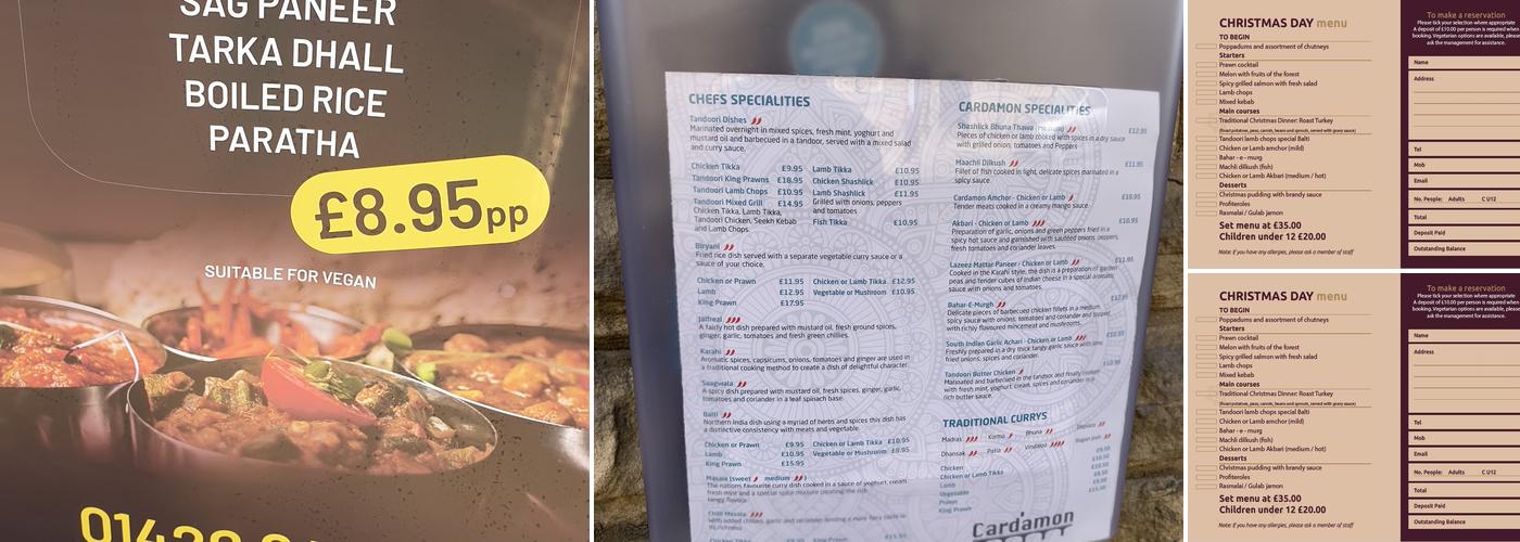 Cardamon at the Bridge Menu