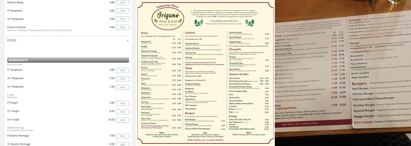 Origano Hebden Bridge Menu