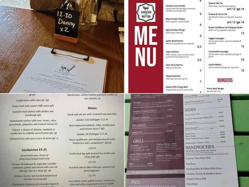 Shoulder Of Mutton Inn Menu