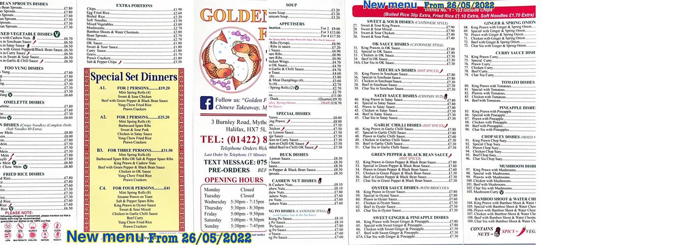 Golden Fish Menu