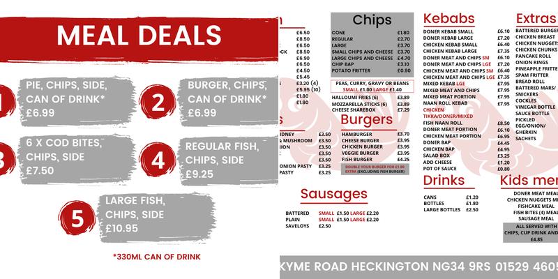 Ruby's Plaice Fish & Chips Menu