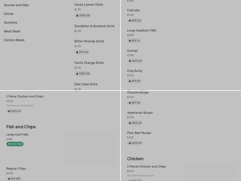 Trocadero Fish Bar Menu