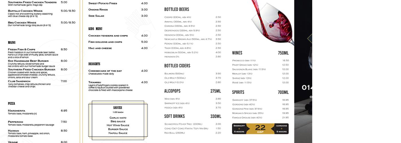 The Royal Bar Menu