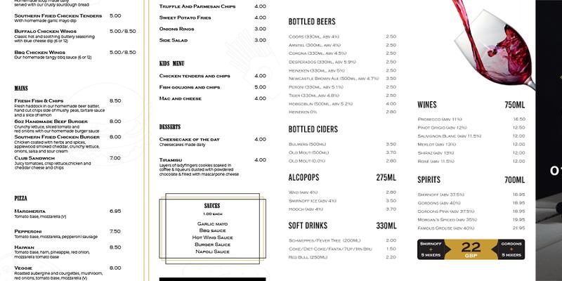 The Royal Bar Menu