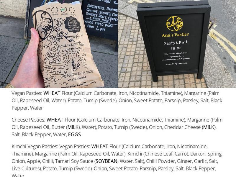 Ann's Pasties & Bar Menu