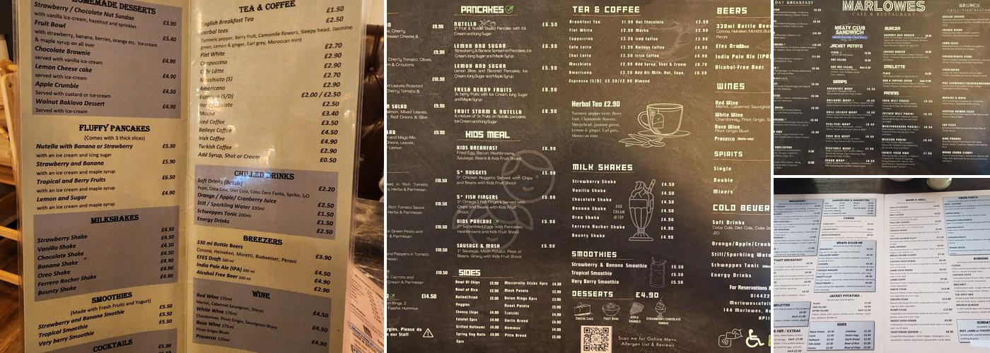 Marlowes Cafe & Restaurant Menu