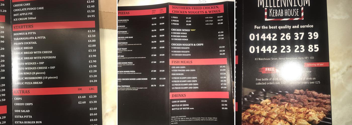Millennium Kebab House Menu