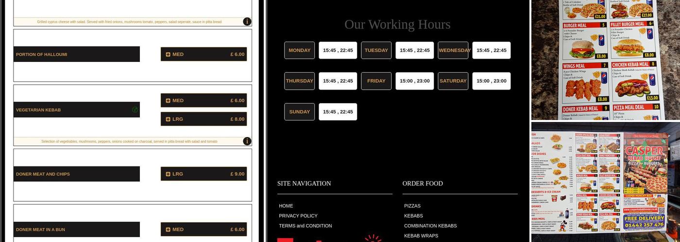 Casper Pizza & Kebab House Menu