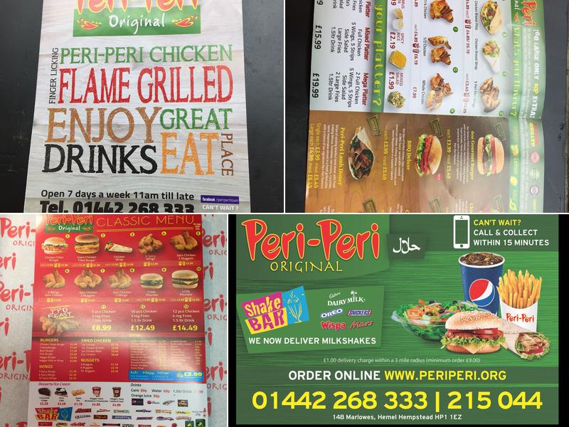Peri Peri Original Hemel Hempstead Marlowes Menu