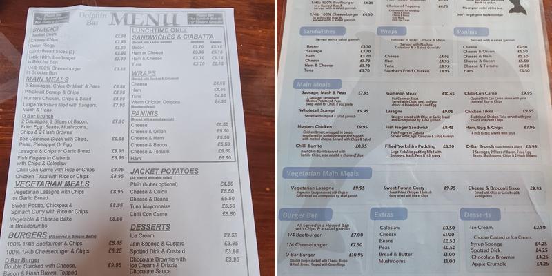 The Dolphin Bar Menu