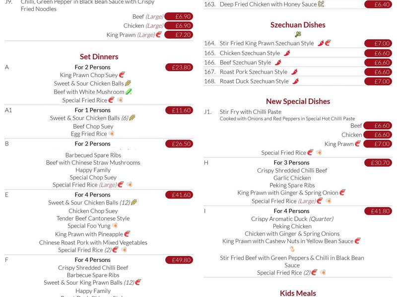 Hong Kong Chinese Menu