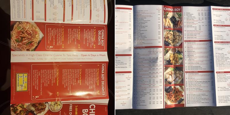 China Boy Menu