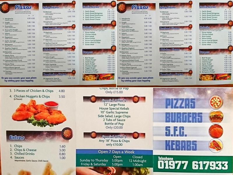 Pizza Planet Menu