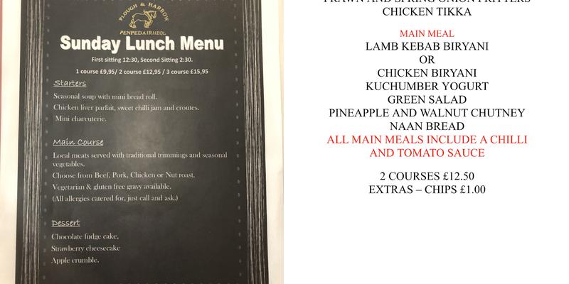 Plough & Harrow Menu