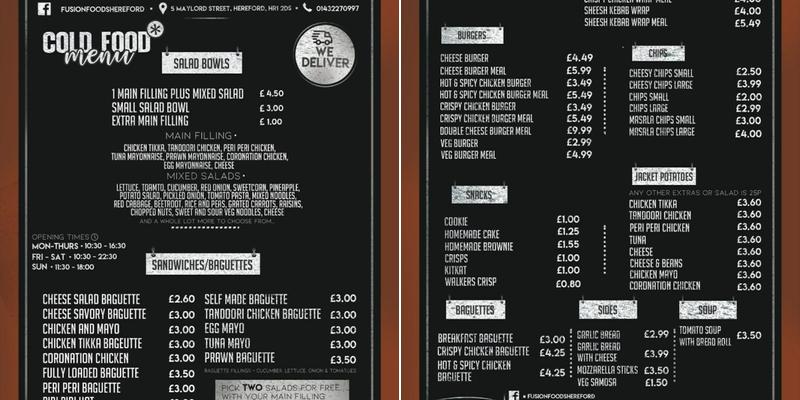 Fusion foods Menu