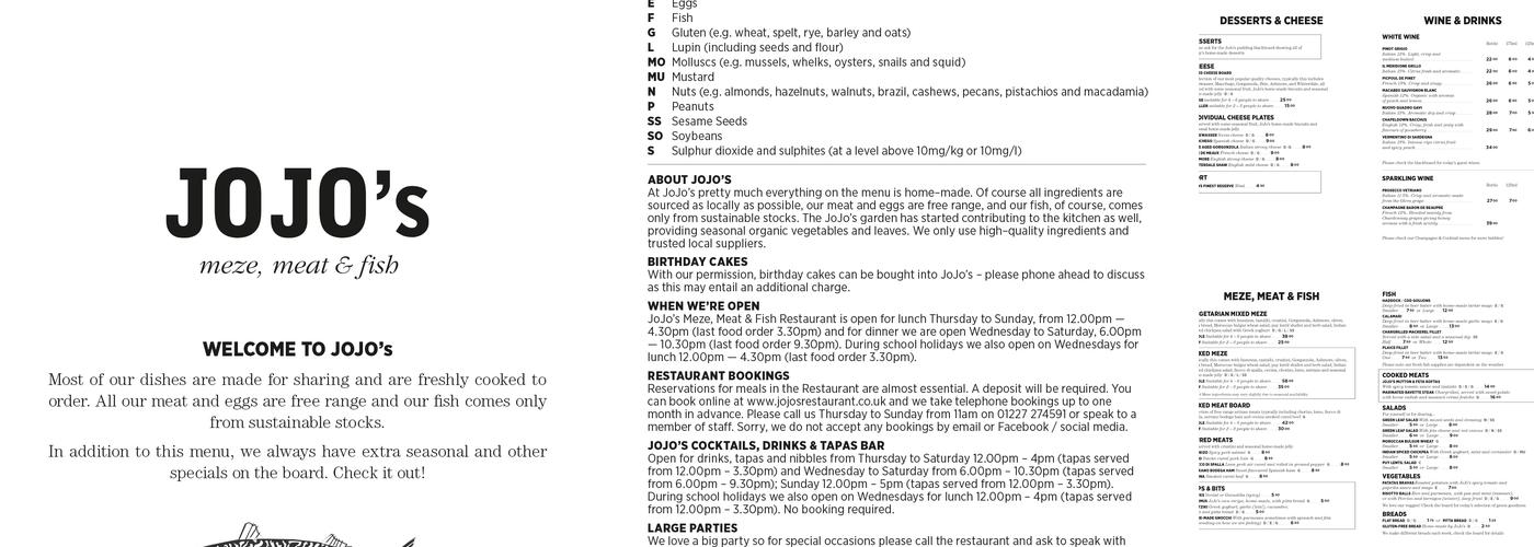 JoJo’s Meze, Meat & Fish Restaurant Menu