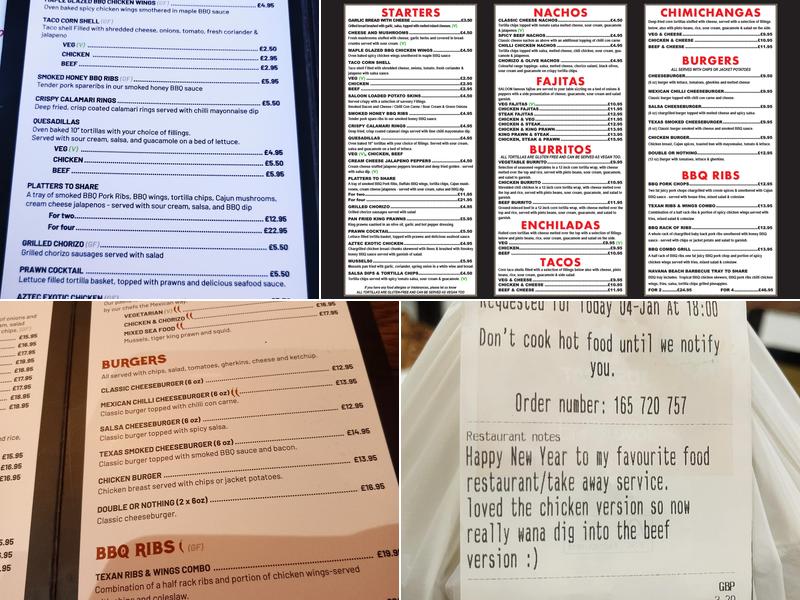 Saloon Bar & Grill Menu