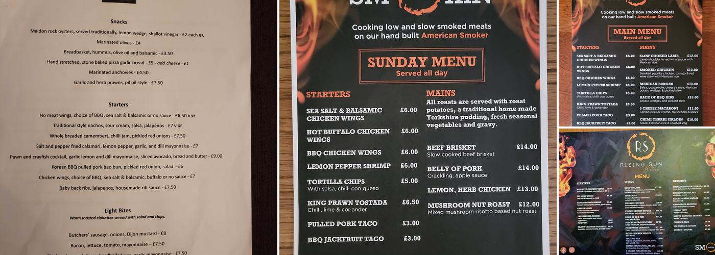 Rising Sun Beltinge Menu