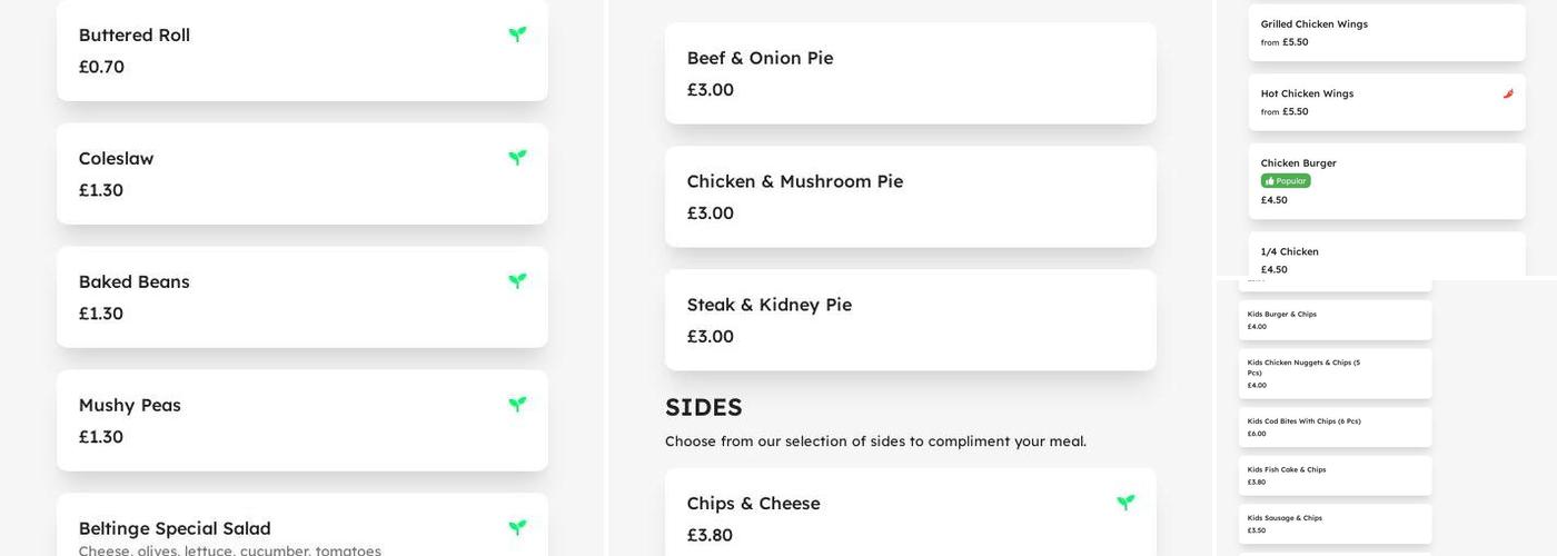 Beltinge Fish Bar Menu