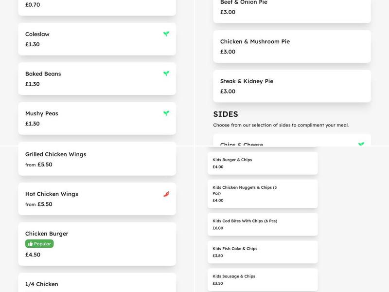 Beltinge Fish Bar Menu