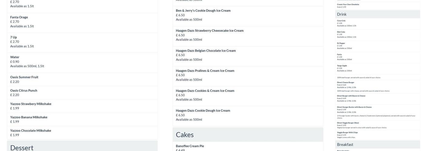 Direct Pizza | Herne Bay Menu