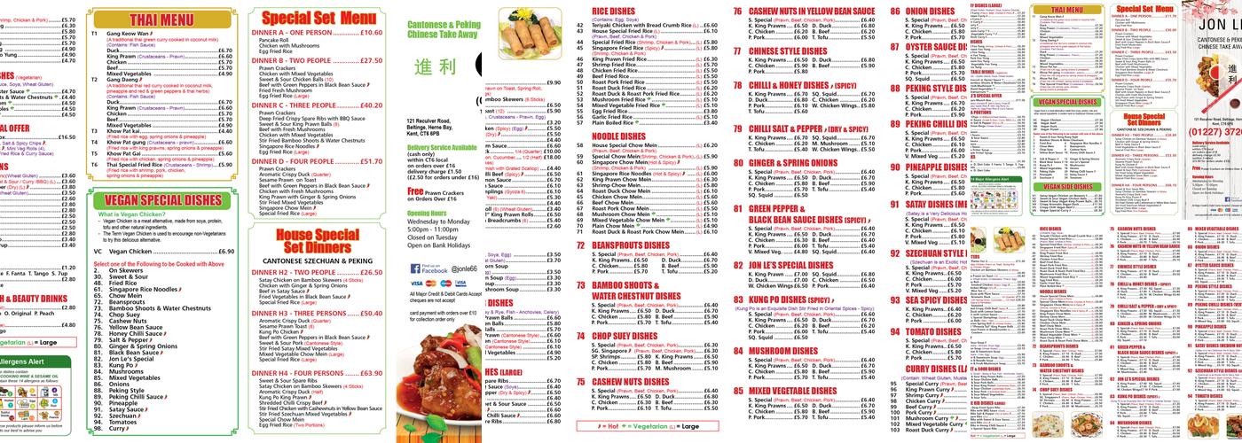 Jon Le Chinese Takeaway Menu
