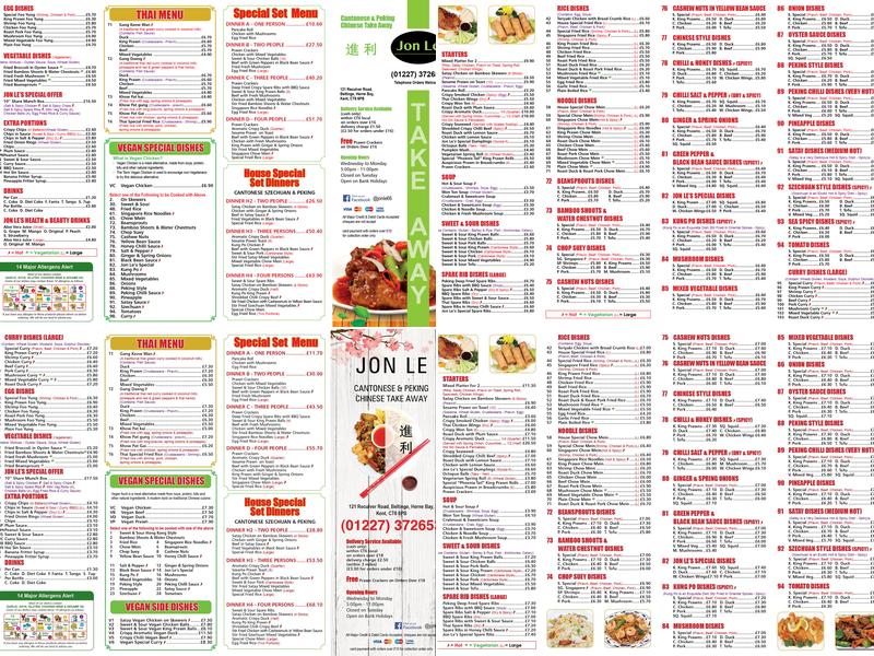 Jon Le Chinese Takeaway Menu