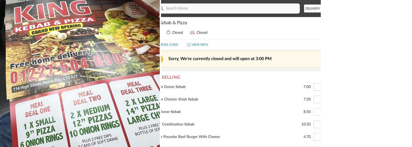 King Kebab & Pizza Menu