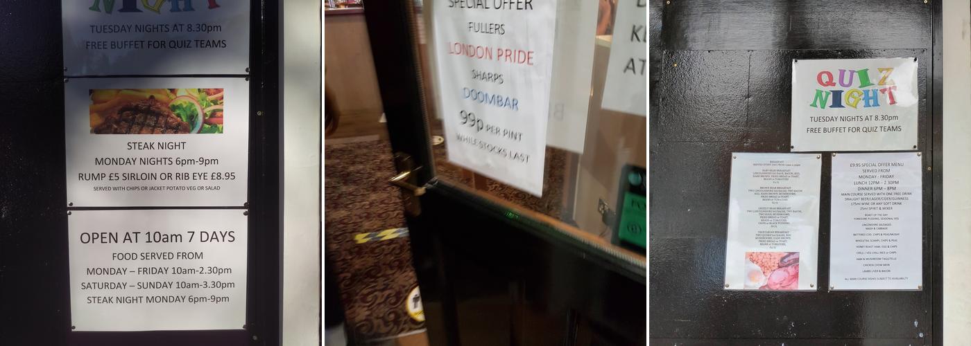 The Bear Bar & Barbers Menu