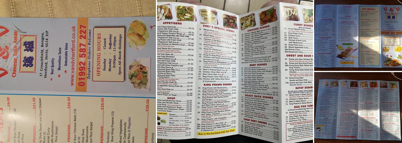V & V Chinese Takeaway Menu