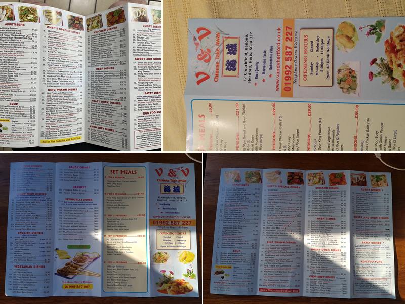 V & V Chinese Takeaway Menu