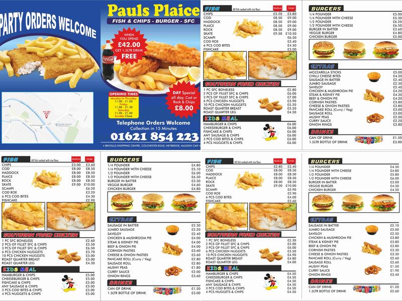 Paul's Plaice Menu