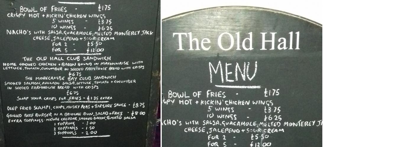 The Old Hall Inn Menu