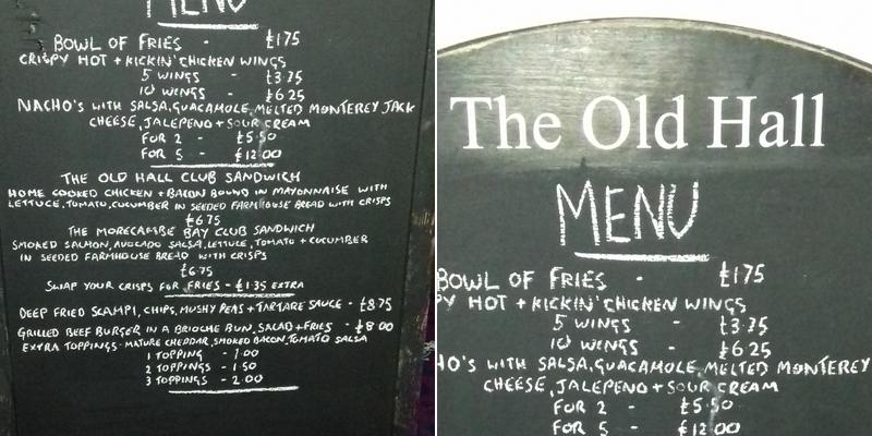The Old Hall Inn Menu