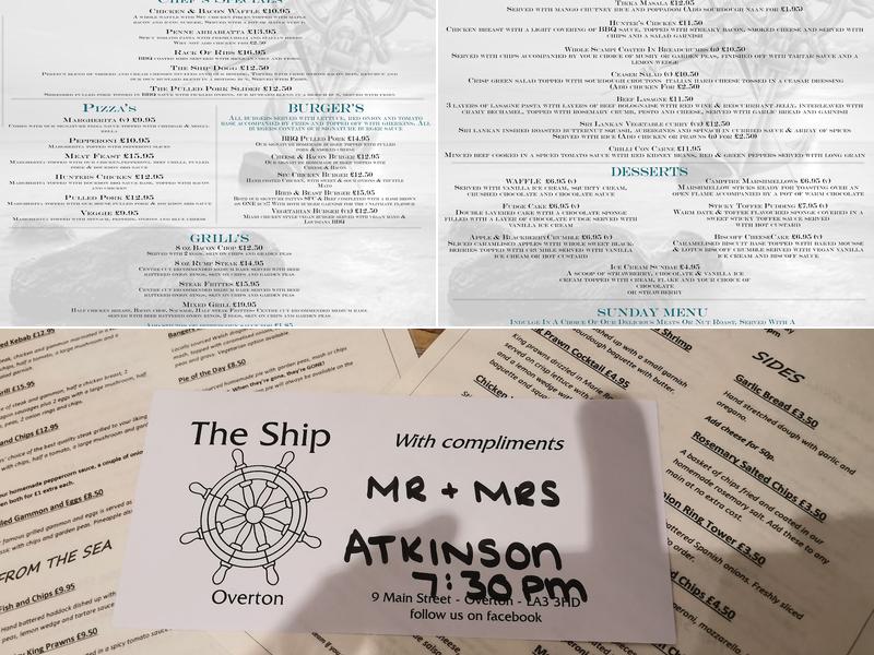 The Ship Hotel Menu