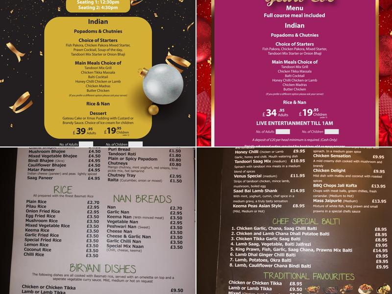 Venus Lounge restaurant Heywood Menu