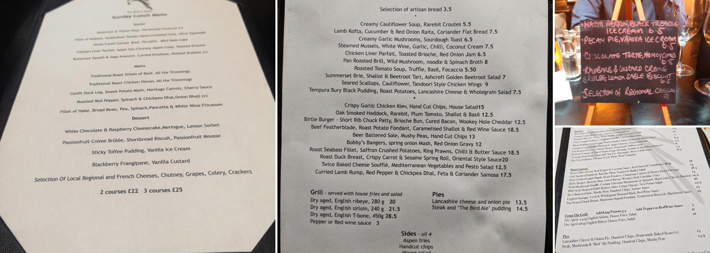 The Bird at Birtle Menu