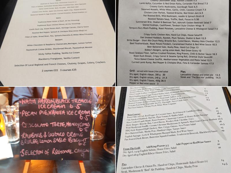 The Bird at Birtle Menu