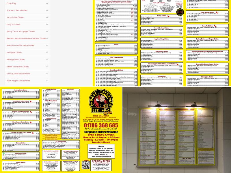 LEE HING Chinese Takeaway Menu