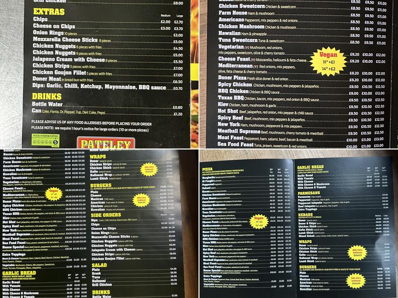 Pateley Pizza Menu