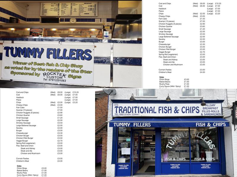 Tummy Fillers Fish and Chips Menu