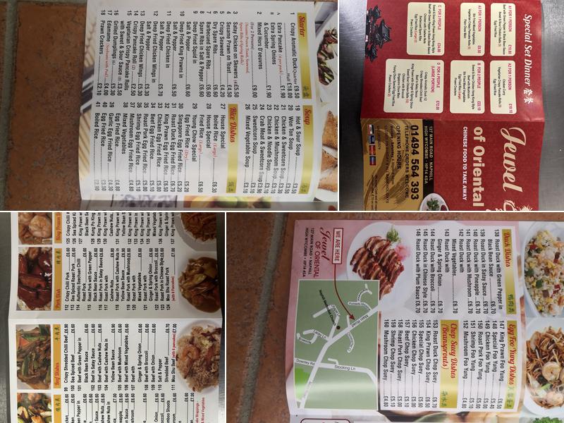 Jewel of Oriental Menu