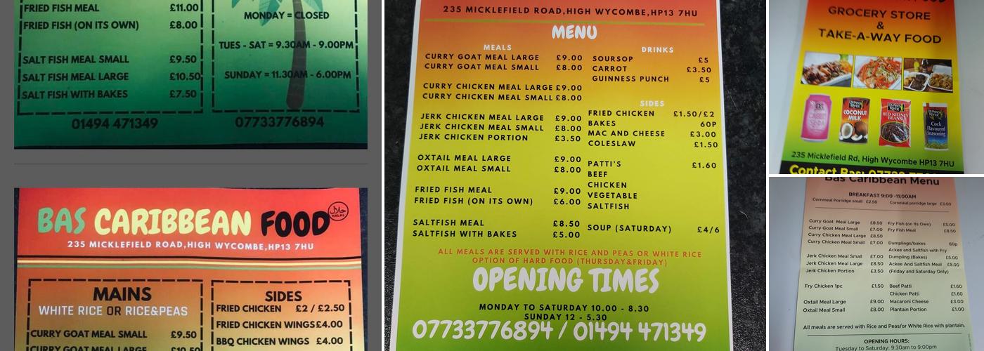Bas Caribbean Food Grocery Store and Takeaway Menu