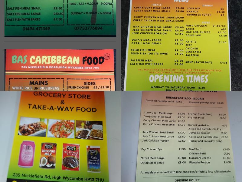 Bas Caribbean Food Grocery Store and Takeaway Menu